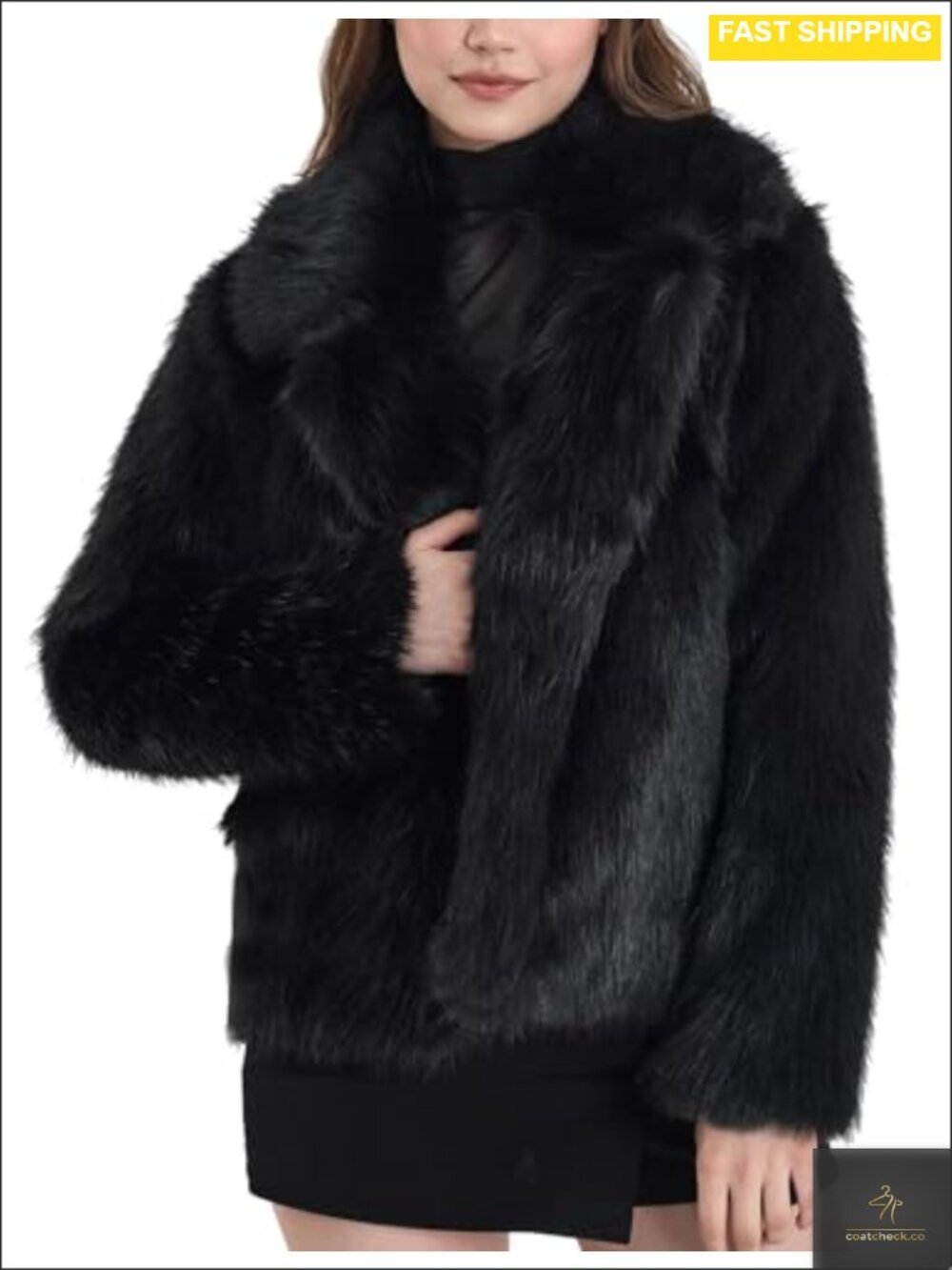 Faux Fur Coat Womens Lapel Collar Short Shaggy Winter Jacket